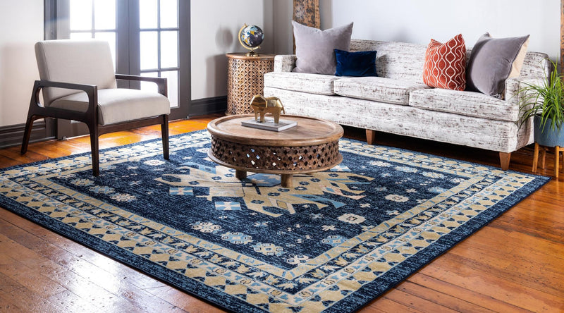 Tabriz Tapestries Collection Area Rug - Azerbaijan (Navy Blue) Square Navy Blue  lifestyle 25