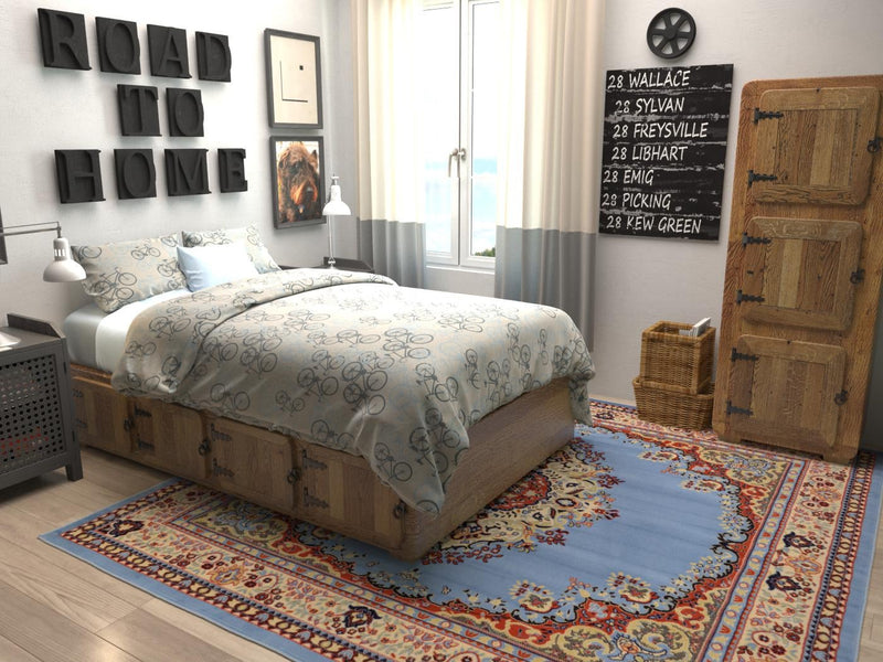 Tabriz Tapestry Collection Area Rug - Azerbaijan (Light Blue) Square Light Blue  lifestyle 27