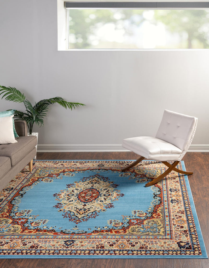 Tabriz Tapestry Collection Area Rug - Azerbaijan (Light Blue) Square Light Blue  lifestyle 25