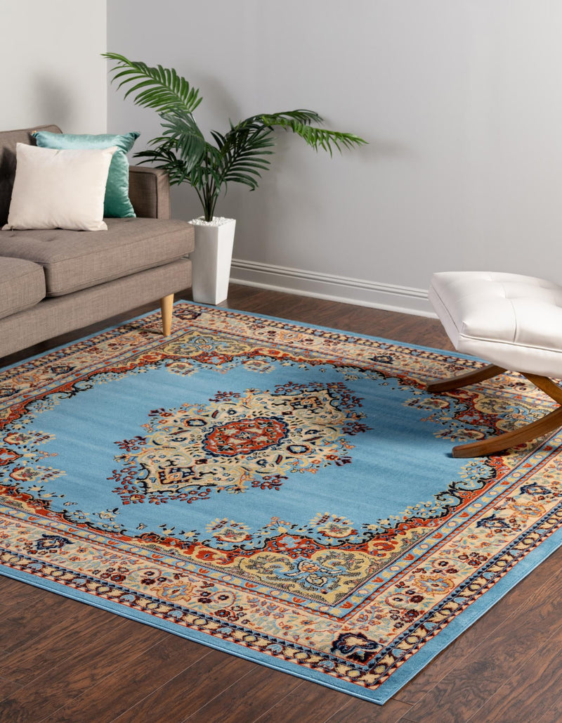 Tabriz Tapestry Collection Area Rug - Azerbaijan (Light Blue) Square Light Blue  lifestyle 30