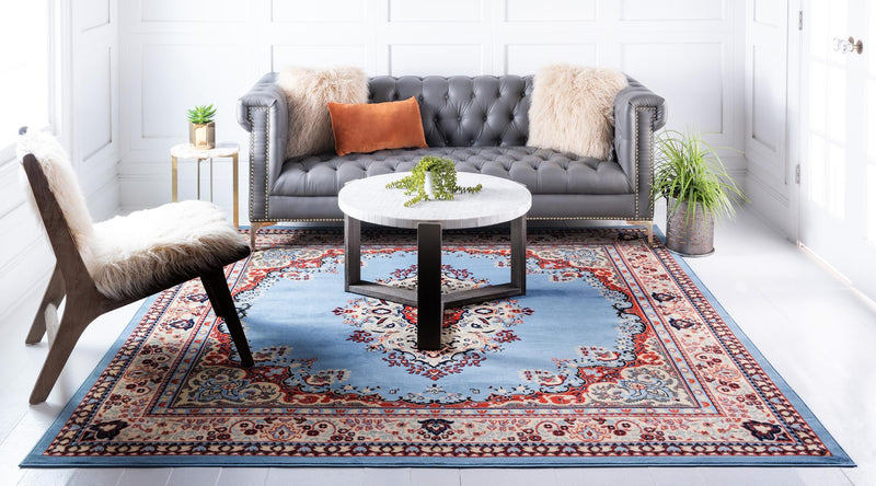 Tabriz Tapestry Collection Area Rug - Azerbaijan (Light Blue) Square Light Blue  lifestyle 31