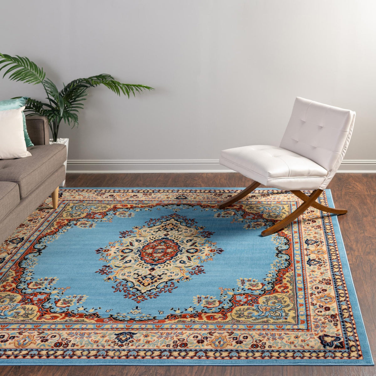 Tabriz Tapestry Collection Area Rug - Azerbaijan (Light Blue) Square Light Blue  lifestyle 62