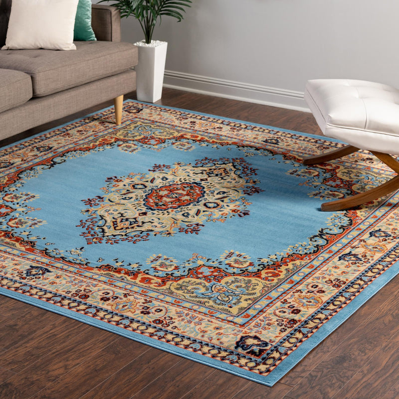 Tabriz Tapestry Collection Area Rug - Azerbaijan (Light Blue) Square Light Blue  lifestyle 63