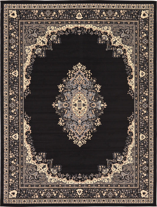 Tabriz Tapestry Collection Area Rug - Azerbaijan (Black) Rectangle Black Main