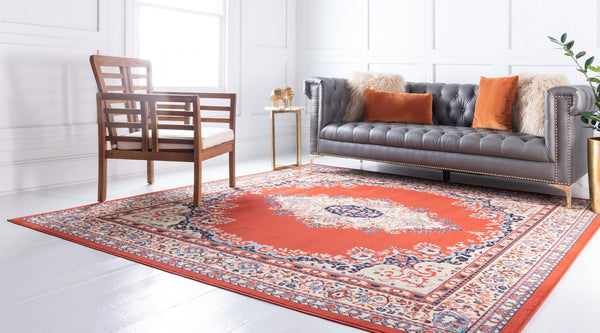 Tabriz Tapestry Collection Area Rug - Azerbaijan (Terracotta) Square Terracotta  lifestyle 27