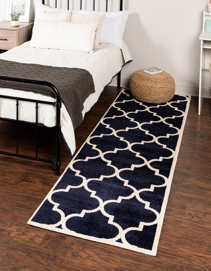Lattice Gardens Collection Area Rug -  Espaliera Runner Navy Blue  lifestyle 116