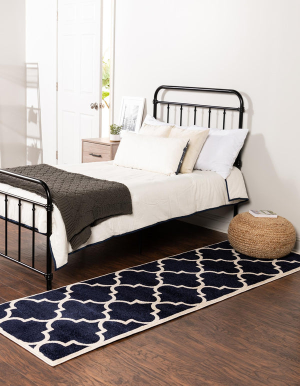 Lattice Gardens Collection Area Rug -  Espaliera Runner Navy Blue  lifestyle 127