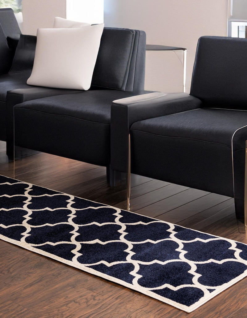 Lattice Gardens Collection Area Rug -  Espaliera Runner Navy Blue  lifestyle 147