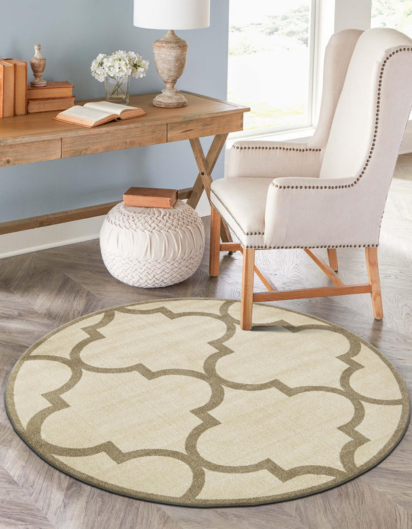Lattice Gardens Collection Area Rug -  Espaliera Round Beige and Light Brown  lifestyle 137