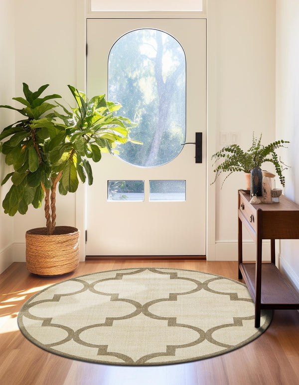 Lattice Gardens Collection Area Rug -  Espaliera Round Beige and Light Brown  lifestyle 187