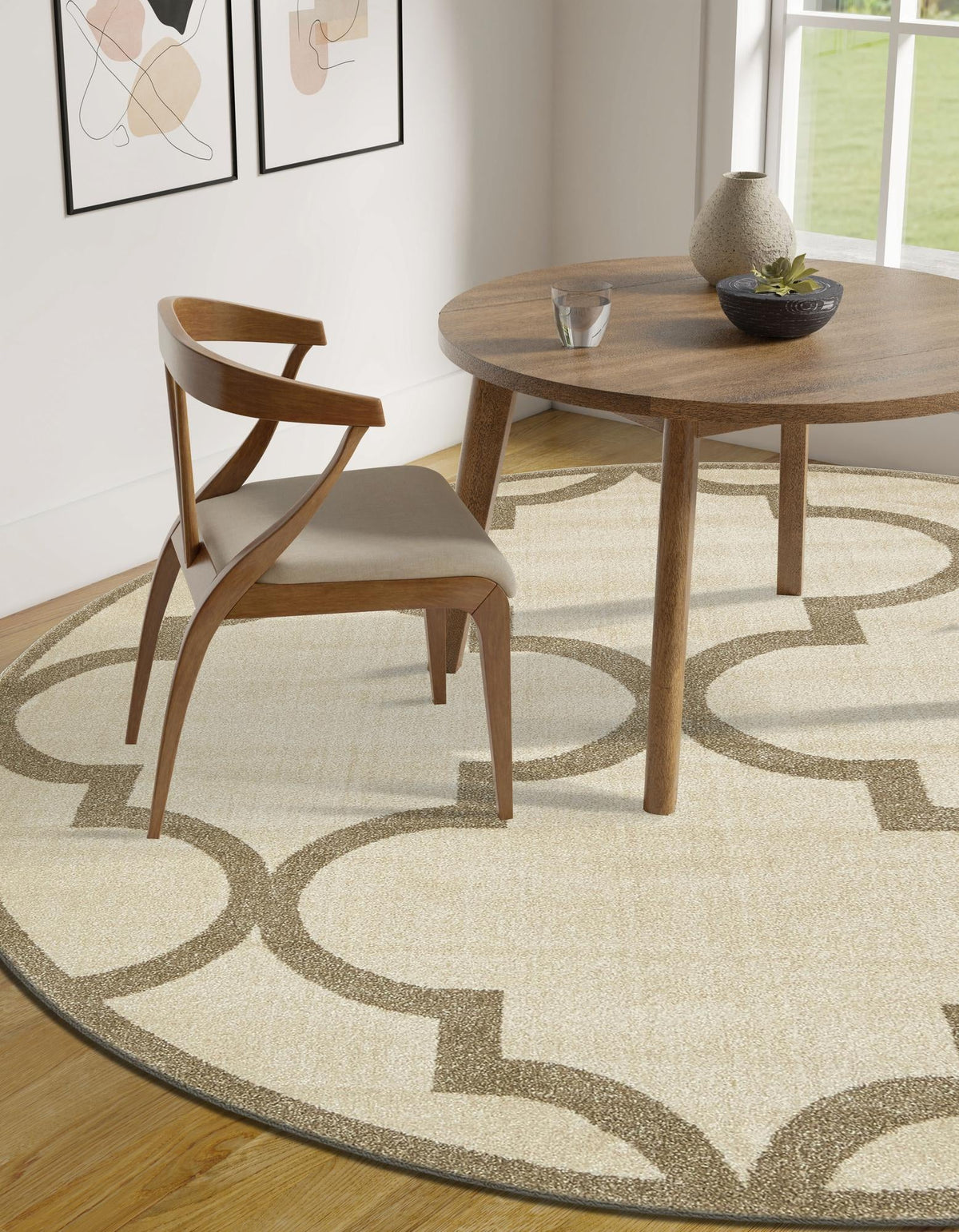 Lattice Gardens Collection Area Rug -  Espaliera Round Beige and Light Brown  lifestyle 197