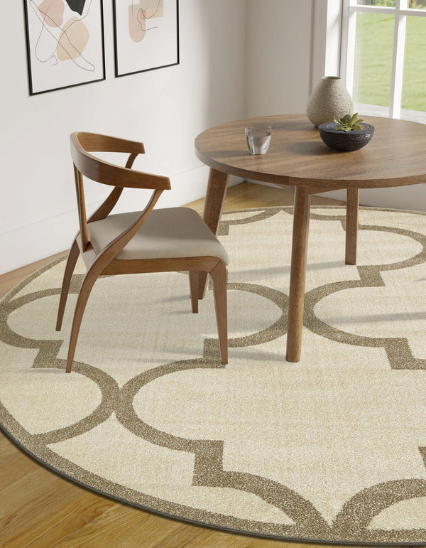 Lattice Gardens Collection Area Rug -  Espaliera Round Beige and Light Brown  lifestyle 197
