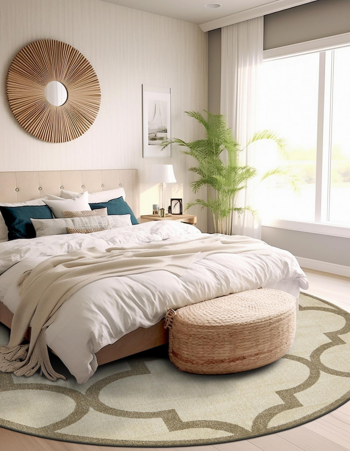 Lattice Gardens Collection Area Rug -  Espaliera Round Beige and Light Brown  lifestyle 206