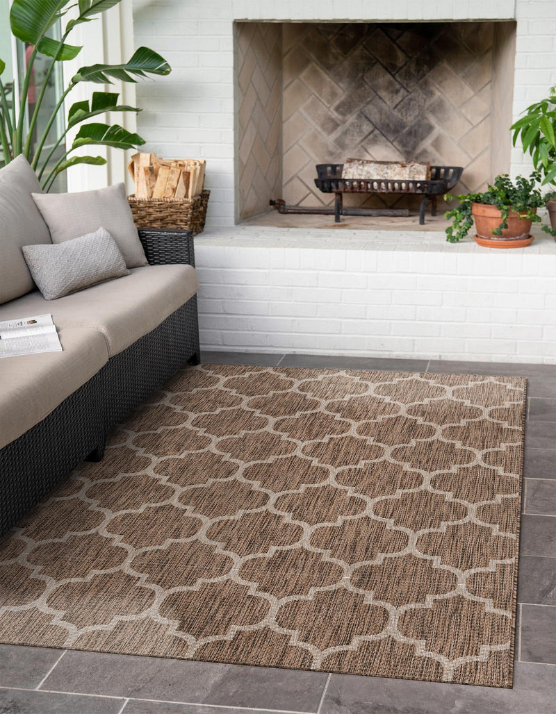 Garden Lattice Oasis Collection Area Rug - Arbor (Brown) Rectangle Brown  lifestyle 9