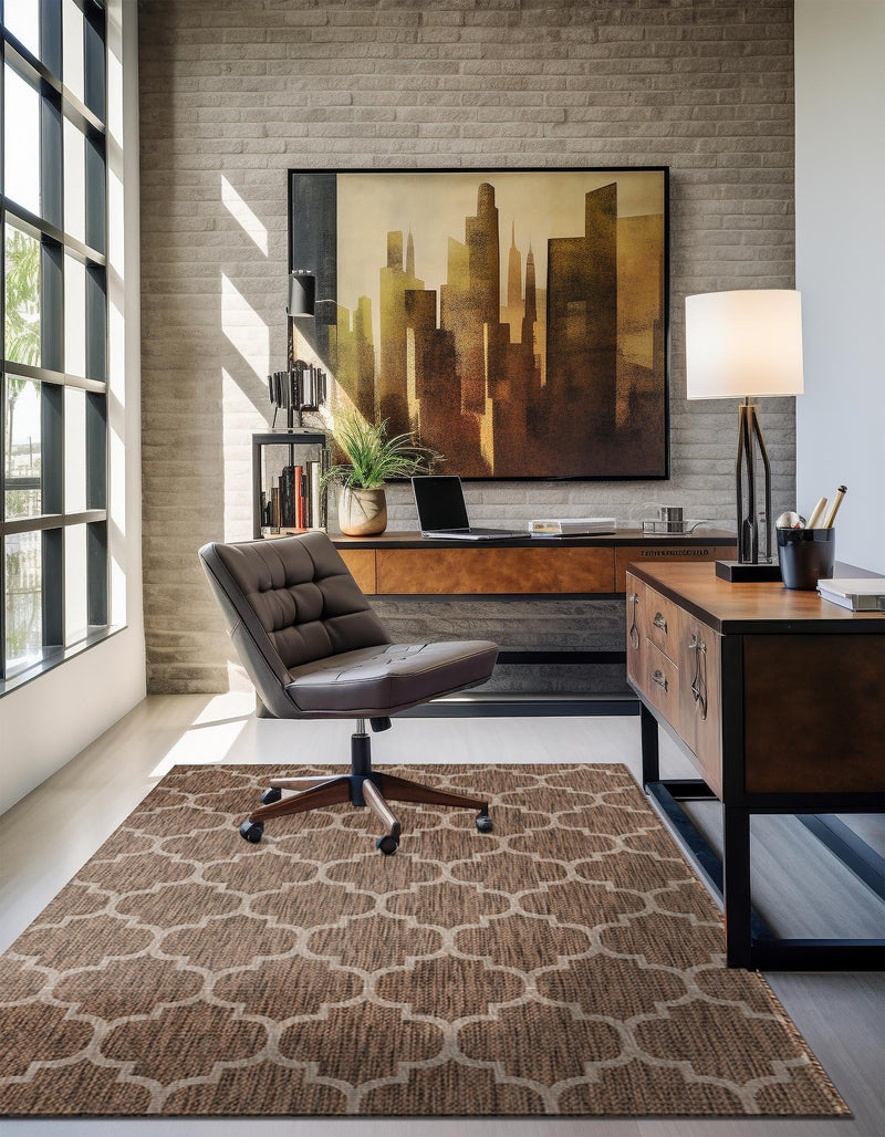 Garden Lattice Oasis Collection Area Rug - Arbor (Brown) Rectangle Brown  lifestyle 14
