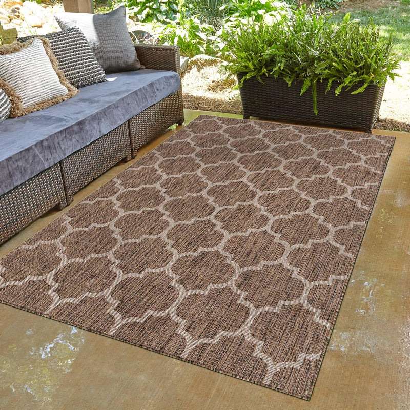 Garden Lattice Oasis Collection Area Rug - Arbor (Brown) Rectangle Brown  lifestyle 25