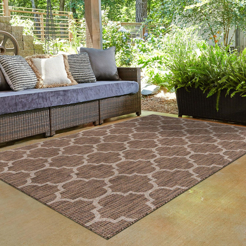 Garden Lattice Oasis Collection Area Rug - Arbor (Brown) Rectangle Brown  lifestyle 26