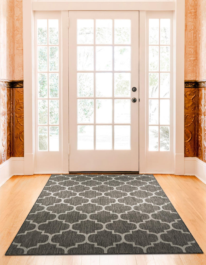 Garden Lattice Oasis Collection Area Rug - Arbor (Black) Rectangle Black  lifestyle 2
