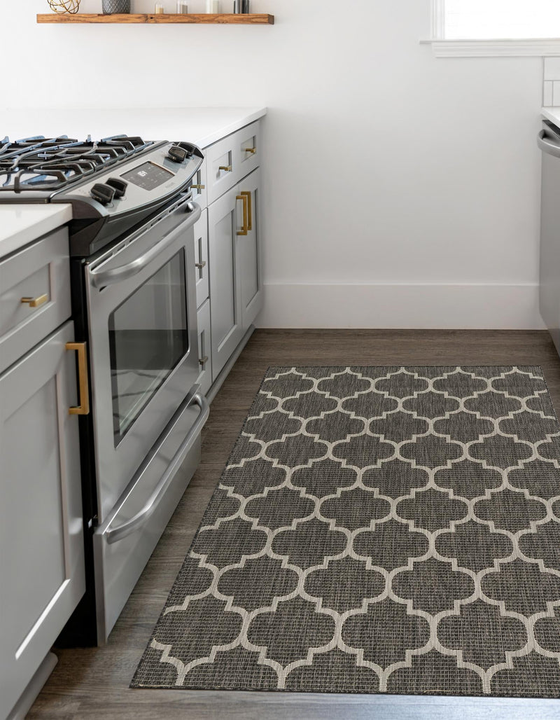 Garden Lattice Oasis Collection Area Rug - Arbor (Black) Rectangle Black  lifestyle 4
