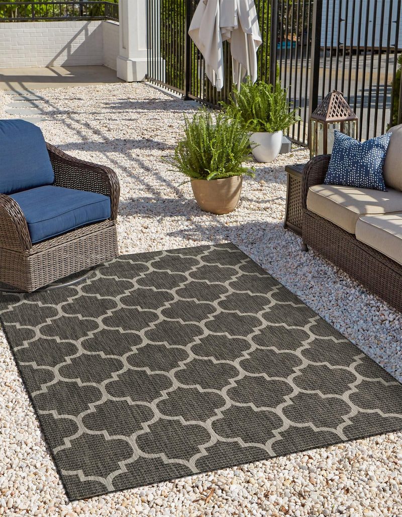 Garden Lattice Oasis Collection Area Rug - Arbor (Black) Rectangle Black  lifestyle 5