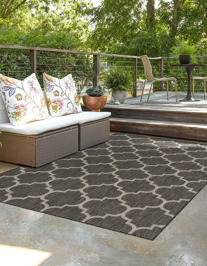 Garden Lattice Oasis Collection Area Rug - Arbor (Black) Rectangle Black  lifestyle 9