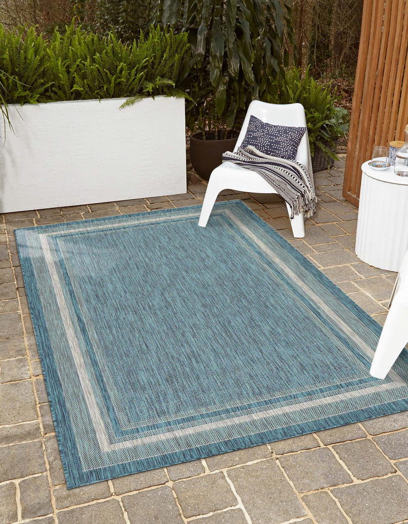 Patio Perimeter Collection Area Rug - Veranda (Teal) Rectangle Teal  lifestyle 0