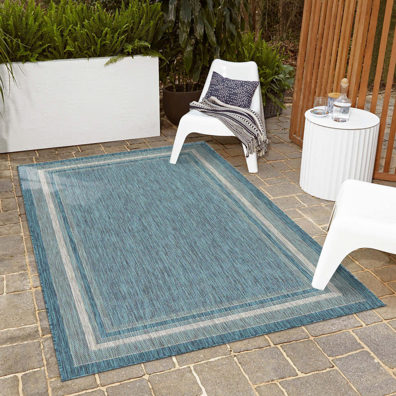 Patio Perimeter Collection Area Rug - Veranda (Teal) Rectangle Teal  lifestyle 13