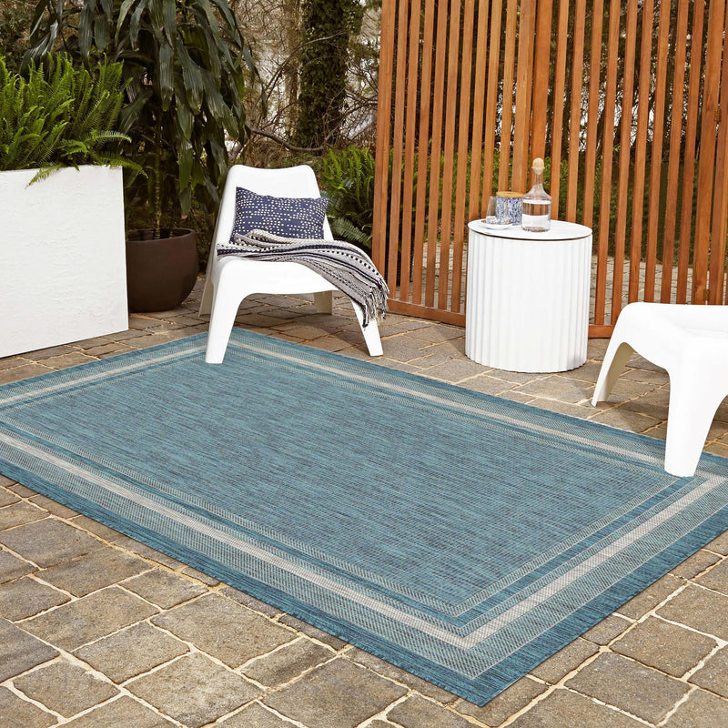 Patio Perimeter Collection Area Rug - Veranda (Teal) Rectangle Teal  lifestyle 14