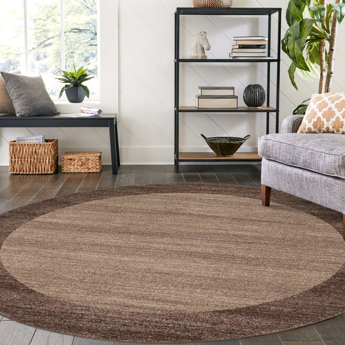 Studio Haven Collection Area Rug -  Conservatory (Light Brown) Round Light Brown  lifestyle 73