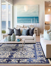 Horizon Collection Area Rug -  Sierra Square Ivory and Blue  lifestyle 67