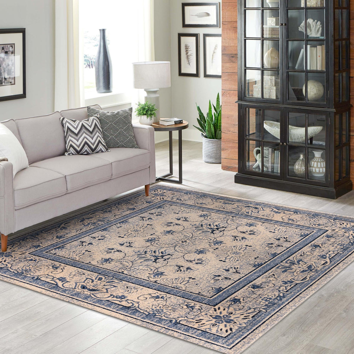 Horizon Collection Area Rug -  Meridian Square Ivory Blue  lifestyle 102