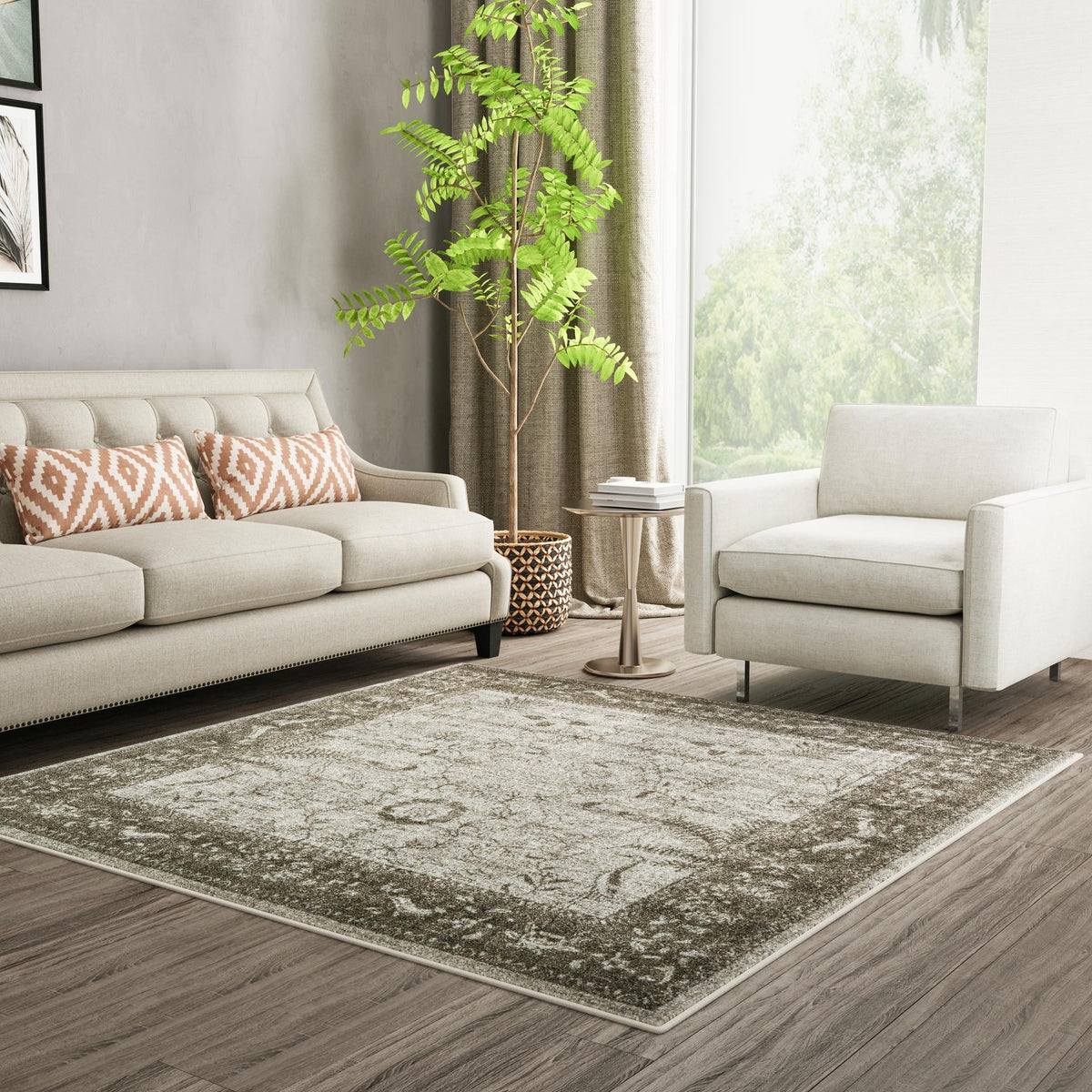Horizon Collection Area Rug -  Apex (Light Gray) Square Light Gray  lifestyle 73