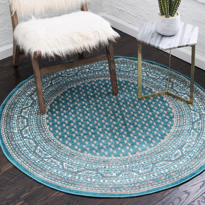 Soho Elegance Collection Area Rug -  Mercer (Turquoise) Round Turquoise  lifestyle 22