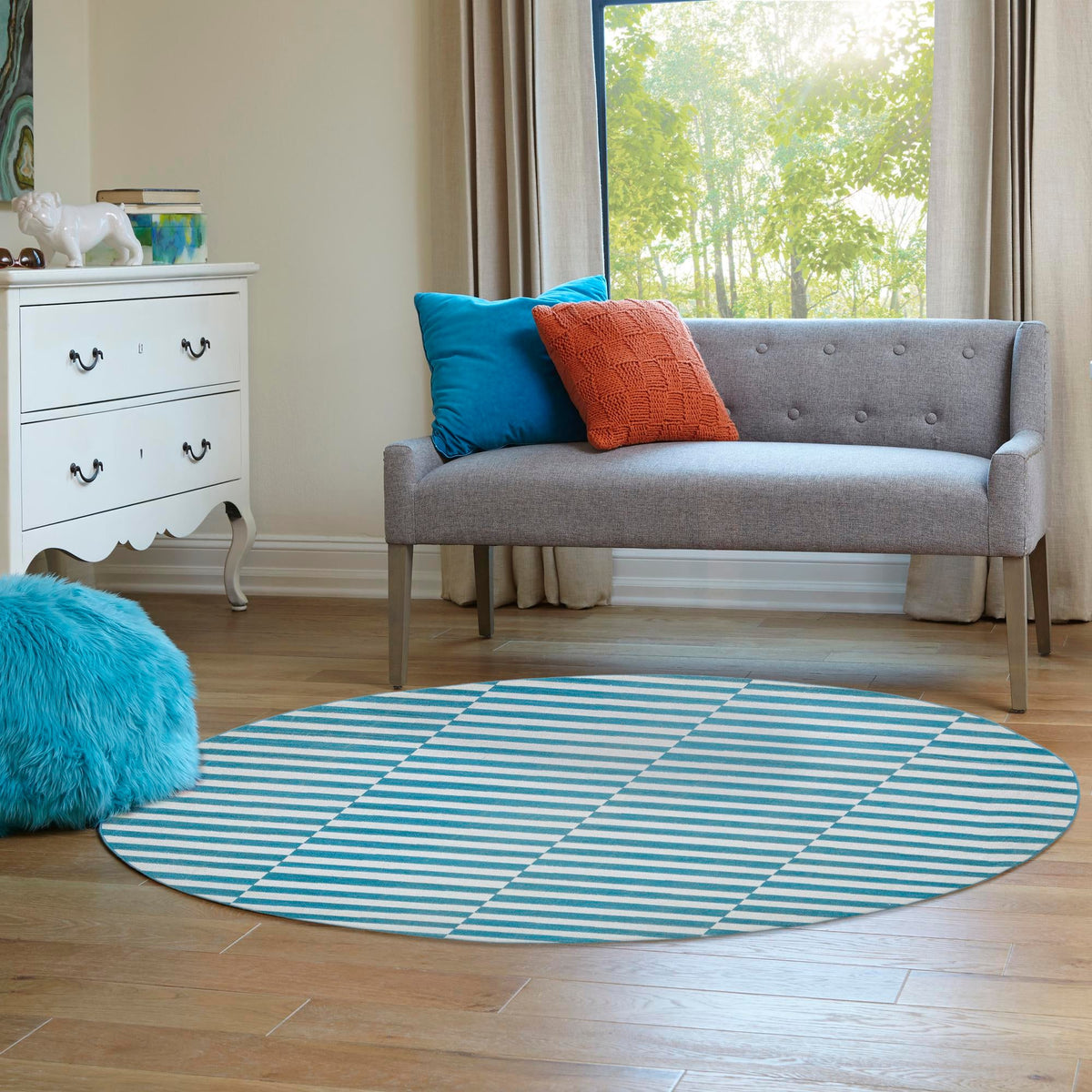 Soho Elegance Collection Area Rug -  Hudson (Turquoise) Round Turquoise  lifestyle 30