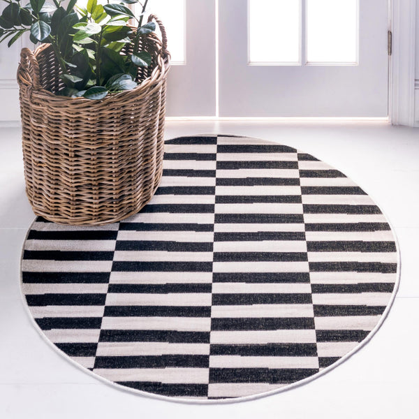 Soho Elegance Collection Area Rug -  Hudson (Black) Round Black  lifestyle 23