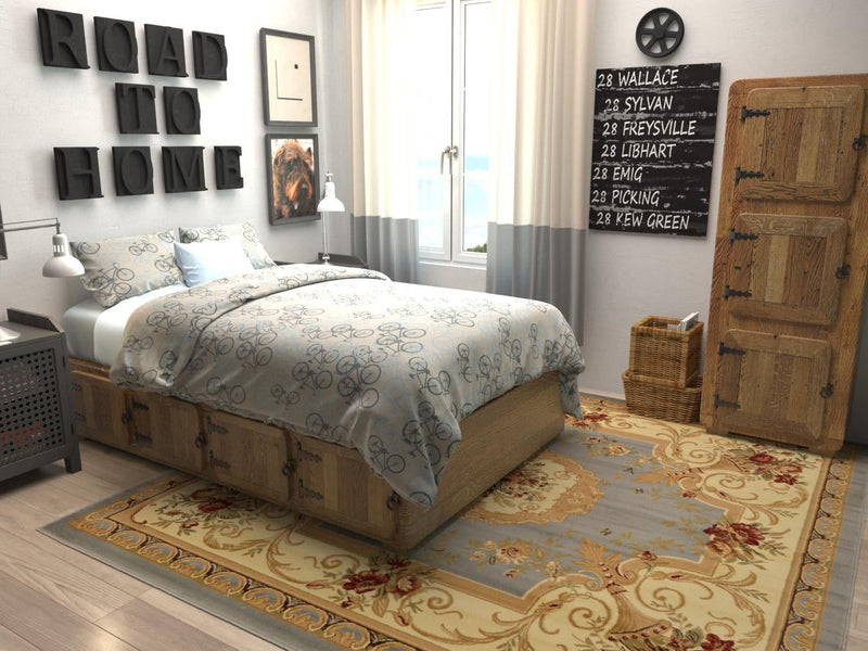 Versailles Elegance Collection Area Rug -  Louveciennes (Light Blue) Square Light Blue  lifestyle 25