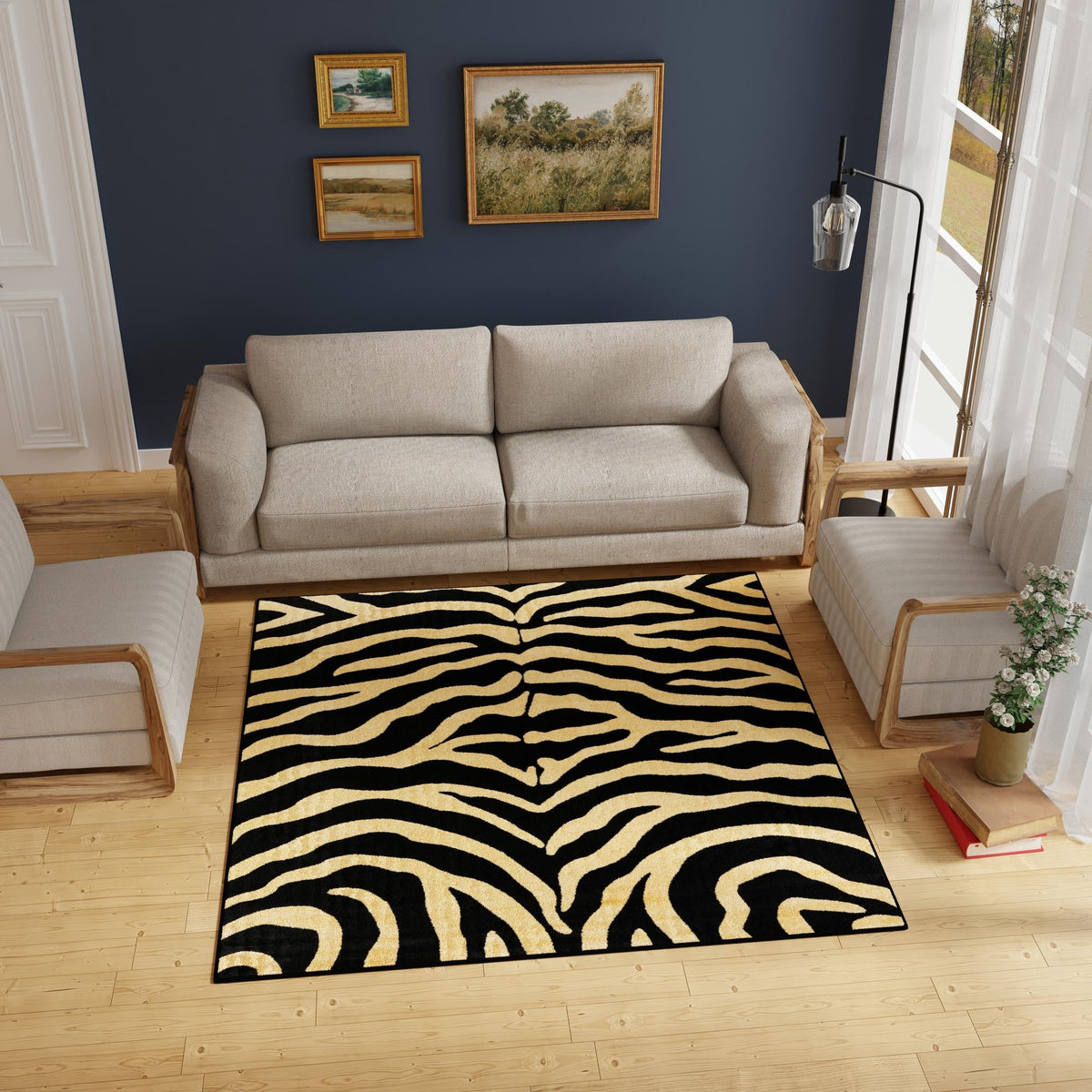 Savannah Sojourn Collection Area Rug -  Kilimanjaro Square Black  lifestyle 105
