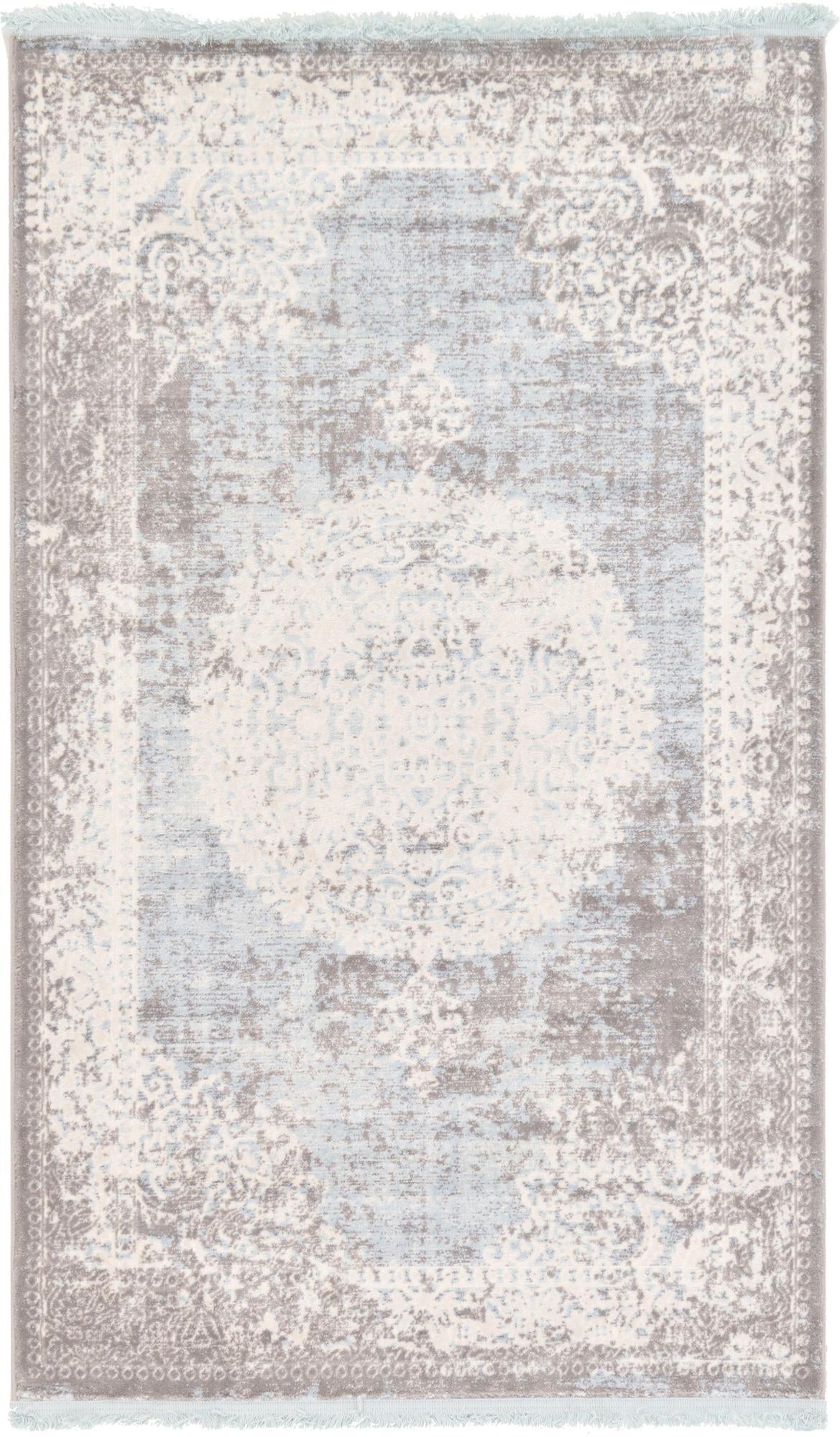 Rustic Charm Revival Collection Area Rug -  Meadowland Rectangle Light Blue Main