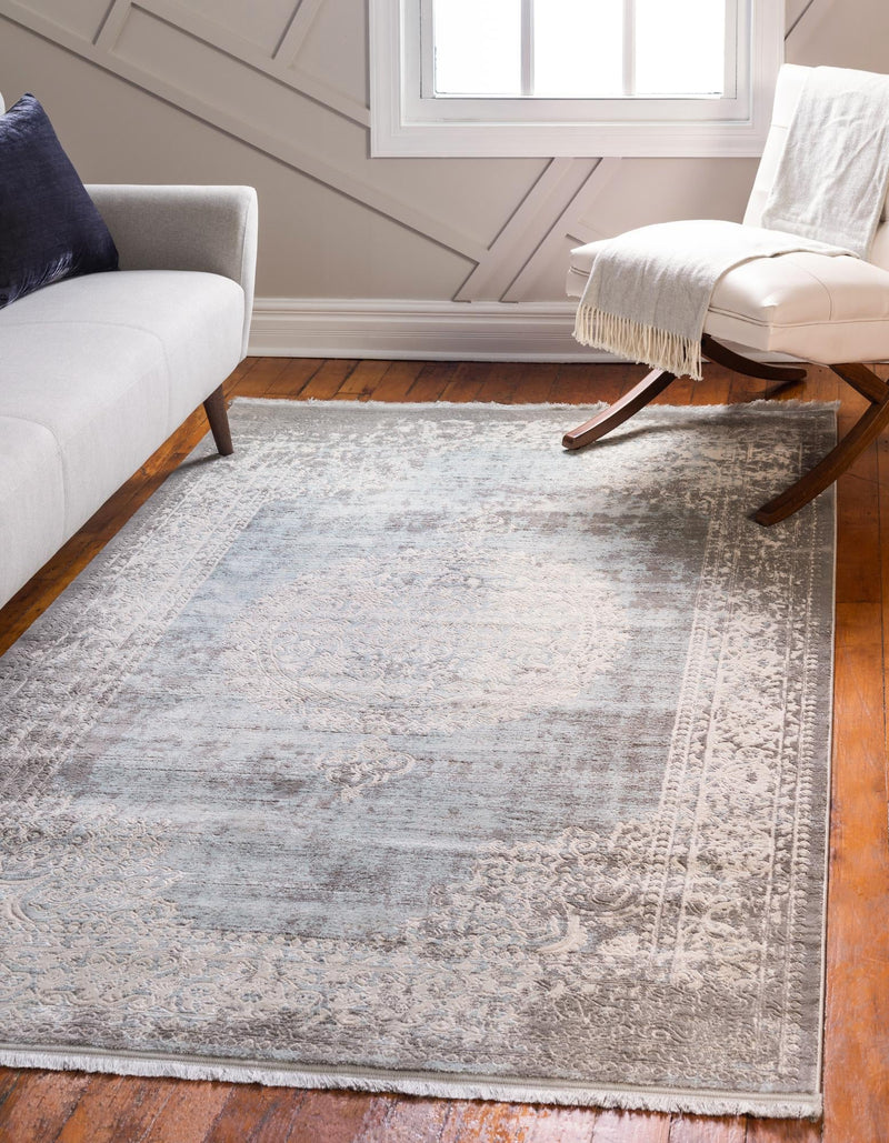 Rustic Charm Revival Collection Area Rug -  Meadowland Rectangle Light Blue  lifestyle 2