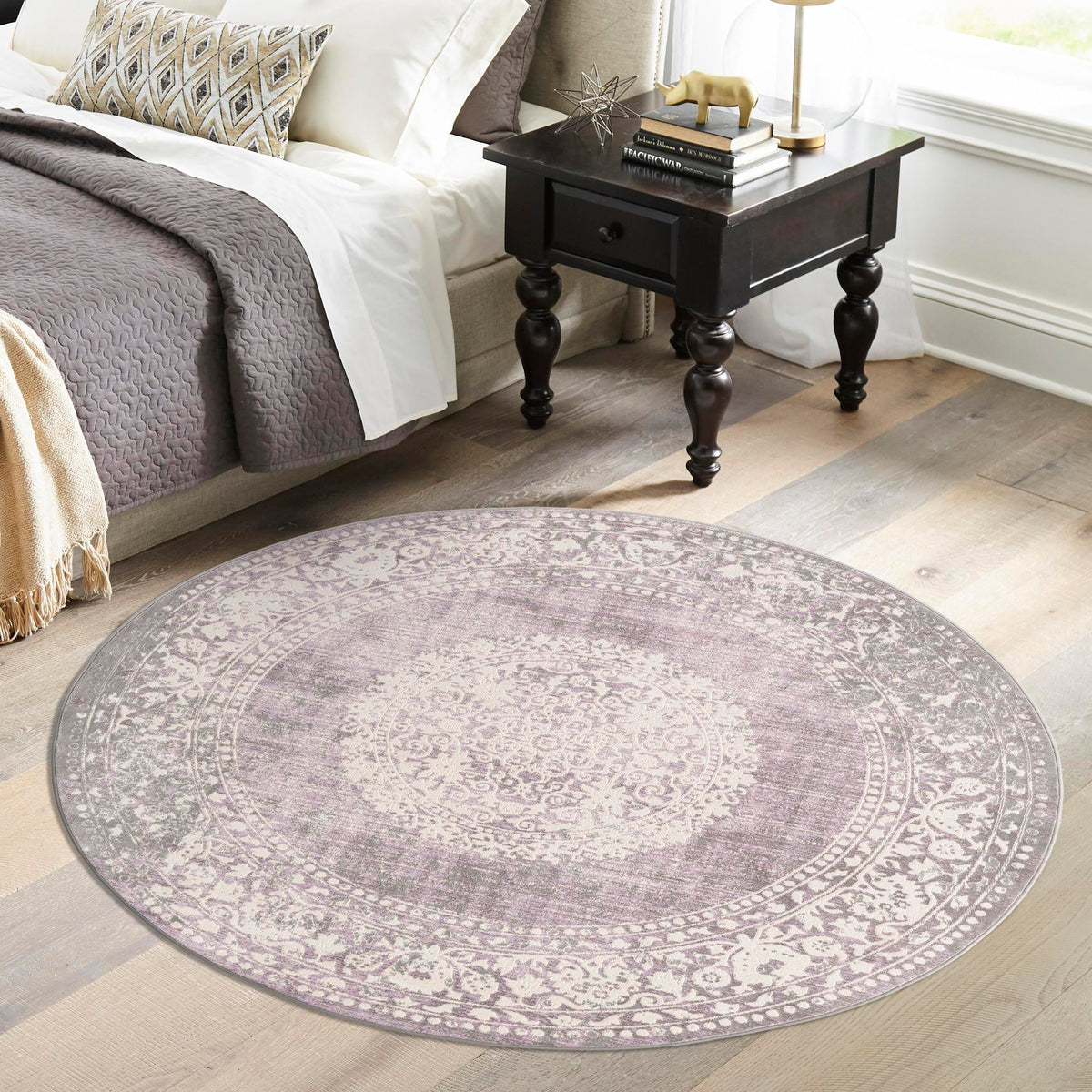 Rustic Charm Revival Collection Area Rug -  Meadowland Round Purple  lifestyle 90