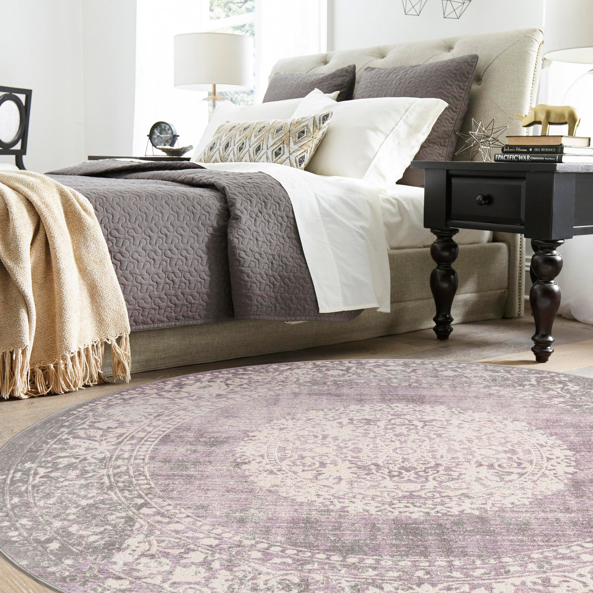 Rustic Charm Revival Collection Area Rug -  Meadowland Round Purple  lifestyle 92