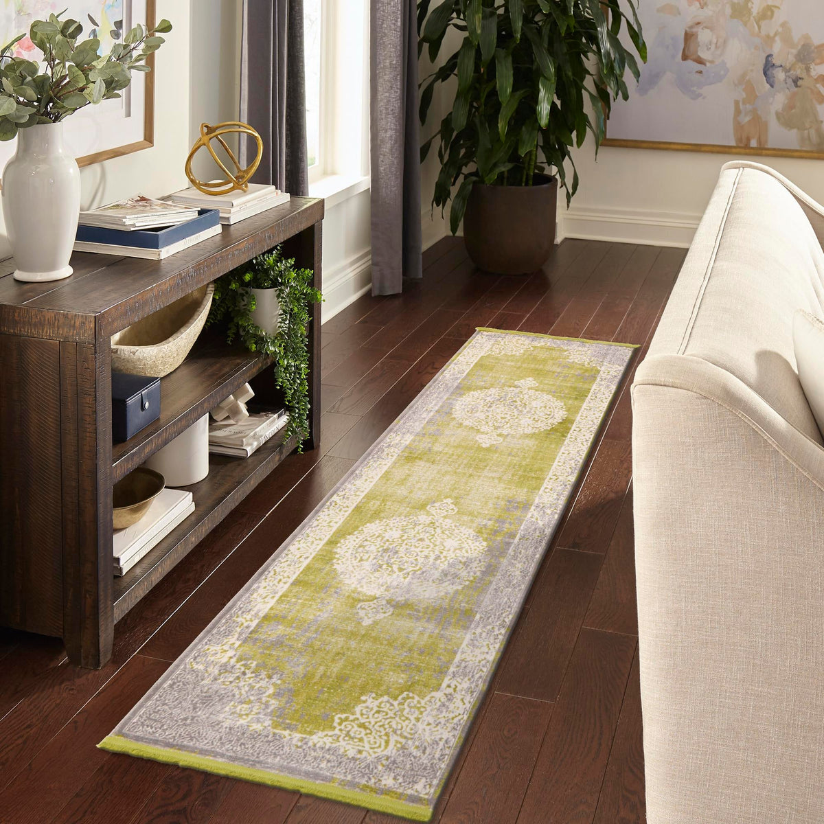 Rustic Charm Revival Collection Area Rug -  Meadowland Runner Light Green  lifestyle 104
