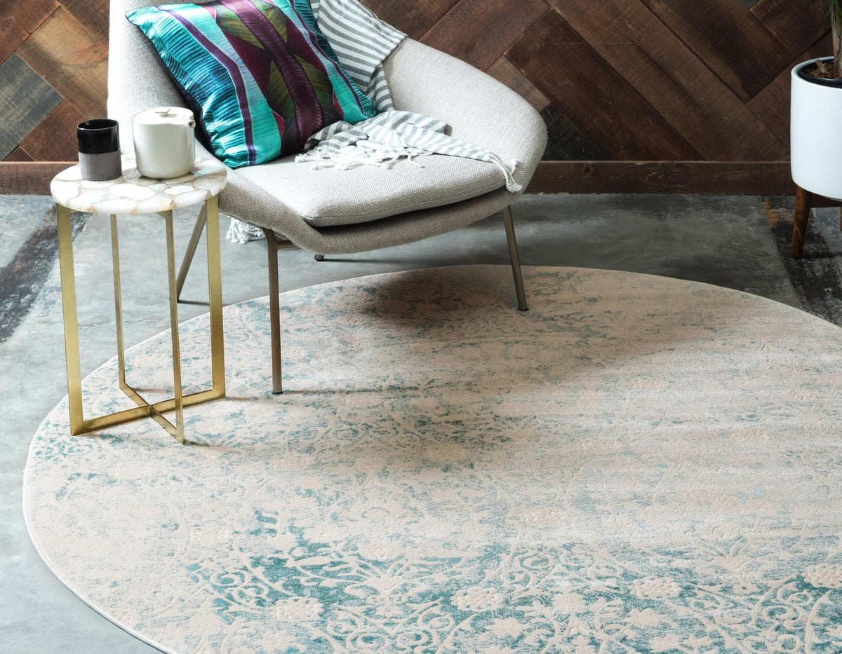 Rustic Charm Revival Collection Area Rug -  Barnwood Round Light Blue  lifestyle 40