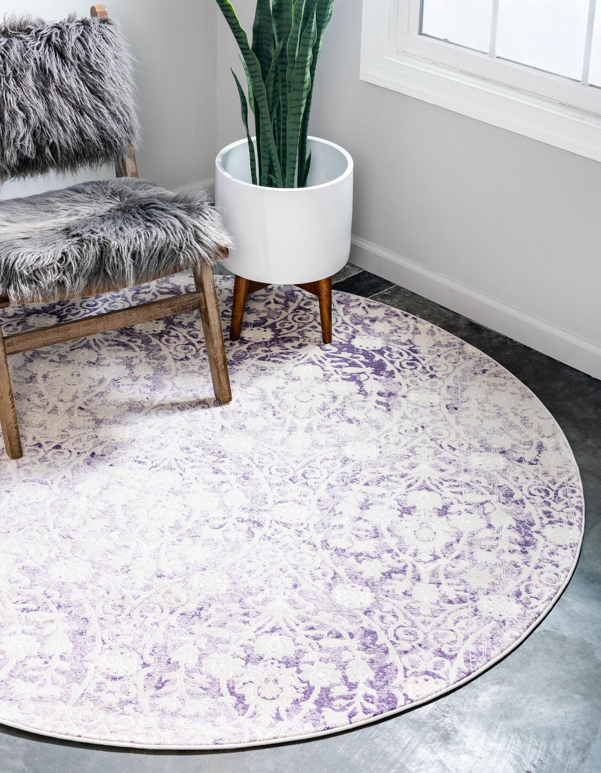 Rustic Charm Revival Collection Area Rug -  Barnwood Round Purple  lifestyle 32