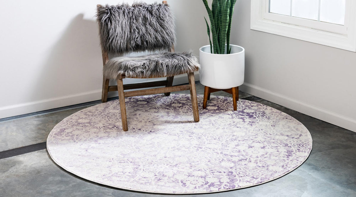 Rustic Charm Revival Collection Area Rug -  Barnwood Round Purple  lifestyle 45