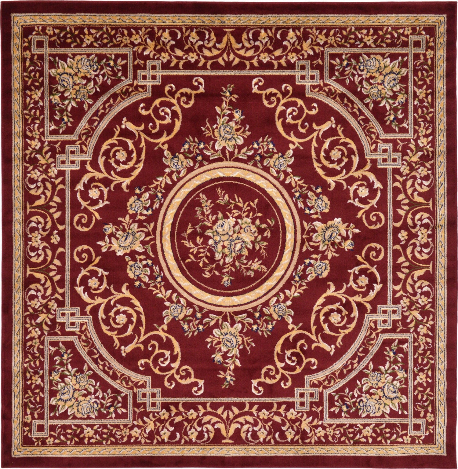Versailles Elegance Collection Area Rug -  Chantilly Square Burgundy Main
