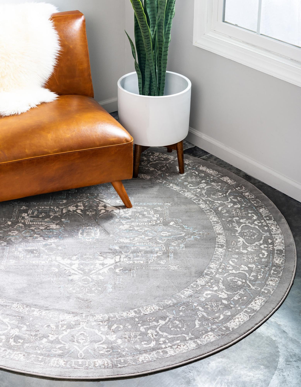 Rustic Charm Revival Collection Area Rug -  Countryside Round Light Gray  lifestyle 24