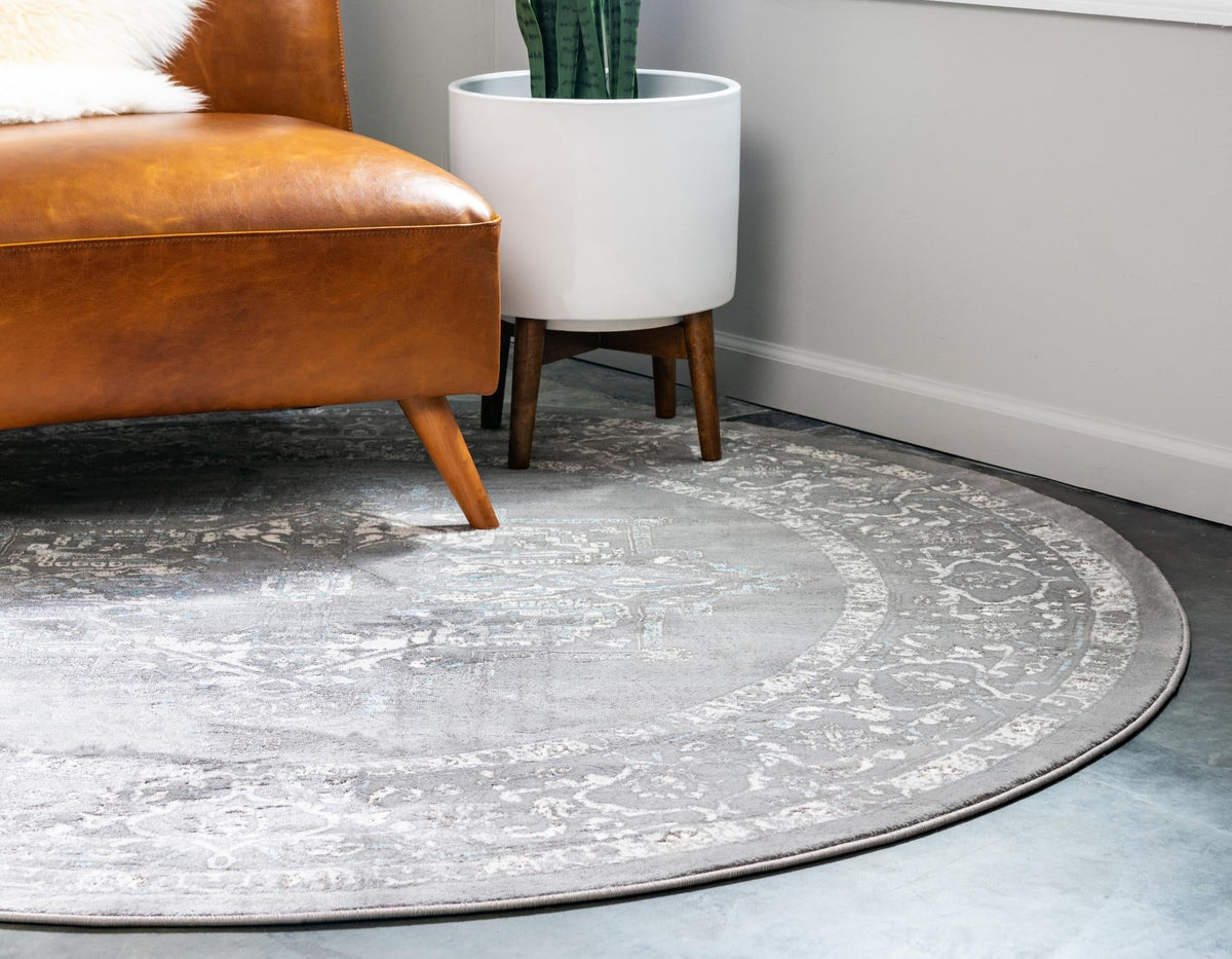 Rustic Charm Revival Collection Area Rug -  Countryside Round Light Gray  lifestyle 27