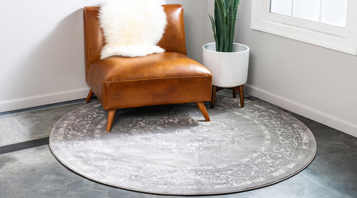 Rustic Charm Revival Collection Area Rug -  Countryside Round Light Gray  lifestyle 31