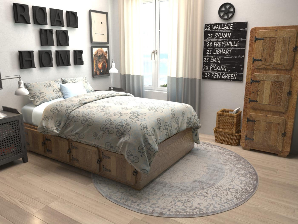 Rustic Charm Revival Collection Area Rug -  Meadowland Round Light Blue  lifestyle 26